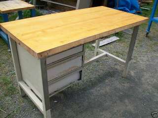 Vintage Industrial butcher block work table with Drawers Machinist 