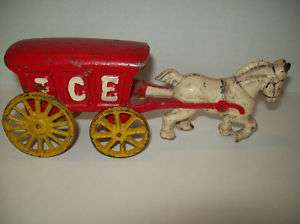 ANTIQUE CAST IRON TOY ICE WAGON WITH HORSE VINTAGE  