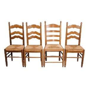 Set of Four Antique Oak Ladderback Dining Chairs 
