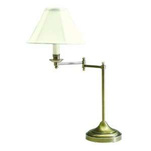   Table Lamp with Swing Arm, Antique Brass with Off White Soft Shade