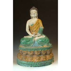  Pottery Sakyamuni Buddha Statue, Chinese Antique Porcelain, Pottery 
