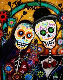 PRINT_Art Mexican FOLK ART Day of the Dead WEDDING Painting Couple 