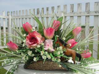   Birthday Horse Lovers Basket Silk Flower Arrangement Tulips  