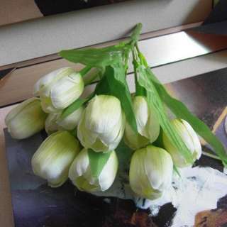   12.20 White Silk Artificial Tulips 9 Flowers Bouquet Wedding Ornament