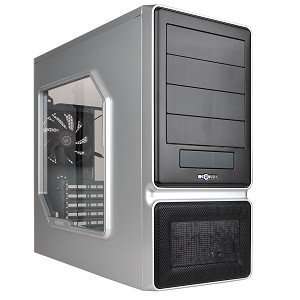   ATX Mid Tower Window Computer Case   No Power Supply (Silver/Black