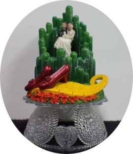 Emerald City Wizard of OZ Wedding Cake Topper ruby slipper bride groom 