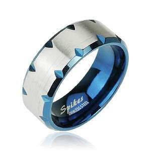   Steel Mens Blue Edge Faceted Wedding Band Ring Size 9 13  