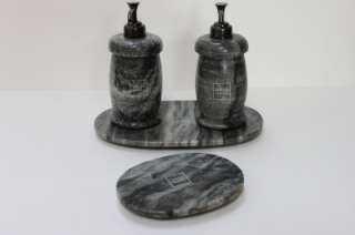 GENUINE MARBLE BATH ACCESSORY SET BLK/GRAY/WHT #A   4PC  