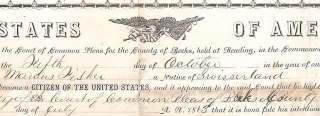  1863 U. S. Citizenship Certificate, from Berks County, Pennsylvania