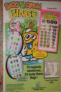 BINGO PULL TABS  Lucky Charm Bingo $1.00  5W Seal Card  