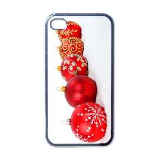 Red Christmas Tree Ornaments Black Case for iphone 4  