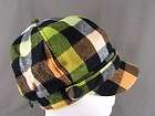 Black Green White Orange plaid check hat cap cadet newsboy fabric 