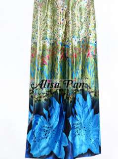 Blues Floral Print Rhinestones Satin Spaghetti Strap Prom Dress 09570 