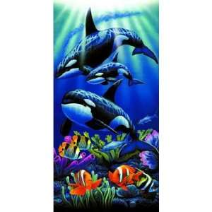  Orca Whales Terry Velour Beach/Bath Towel