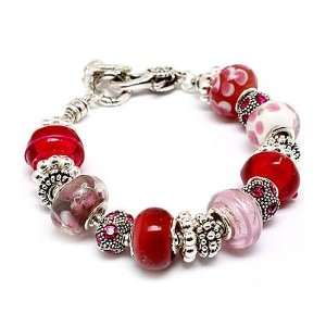   Red and Pink Glass Beaded Charm Bracelet Fashion Jewelry Jewelry