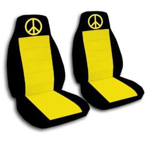 2000 VW Beetle car seat covers. 2 Black and yellow peace seat covers 