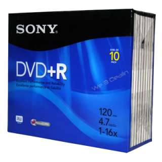 Sony 10DPR47R4 DVD+R Discs 4.7 GB 16x Speed w/ Jewel Cases 10 Pack 
