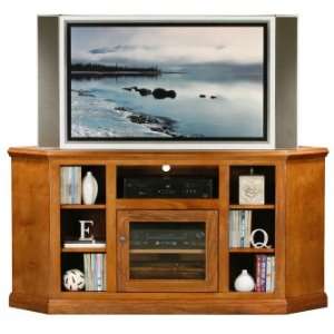   Coastal Thin Corner Stained Entertainment Console with Bookcase Sides