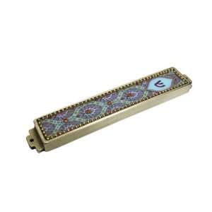   mezuzah with gold beaded border and hand painting 