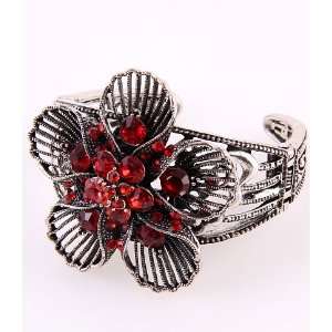   Jewelry Metal Red Rhinestone Flower Cuff Bangle Bracelet Everything