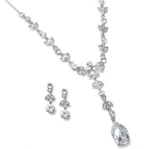   Cubic Zirconia and Crystal Bridal or Bridesmaid Necklace Set Jewelry