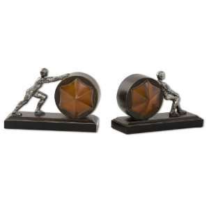 UT19043   Olive Bronze Finish Bookends   Set of Two