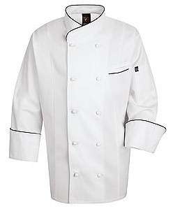 NWT NEW MENS EGYPTIAN COTTON CHEF COAT BLACK PIPING  