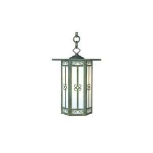   Hanging Lantern in Mission Brown with Gold White Iridescent glass