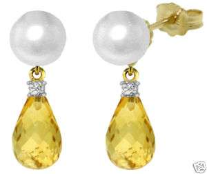   Natural Citrine Diamond Dangle Post Earrings 14K Solid Gold  