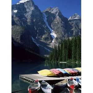  Canoes for Hire on Shore of Moraine Lake, Alberta, Canada 