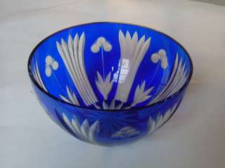 Beautiful Vintage Blue Cut to Clear Bohemian Glass Bowl  Measures 