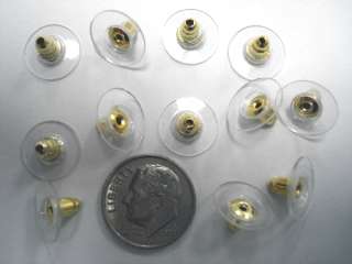 12 Disk earring backs clear plastic gold plated FPE012  