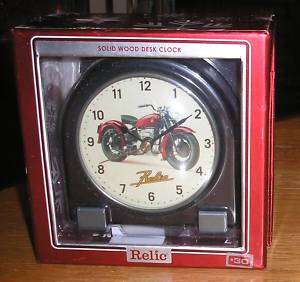 RELIC MOTORCYCLE WOOD DESK CLOCK  