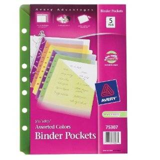 Avery Binder Pockets, Fits 3 Ring and 7 Ring Binders, Assorted, Pack 