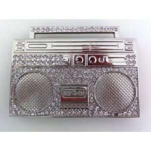   Tape Boombox rhine stone silver nickle belt buckle 