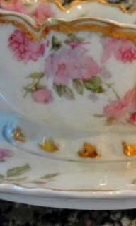   HAVILAND LIMOGES FRANCE CHINA 39D ROSES/GOLD GRAVY BOAT W/ UNDERPLATE