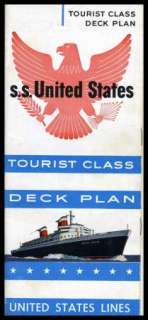   FARES UNITED STATES LINE TOURIST CLASS DECK PLANS, INTERIORS  