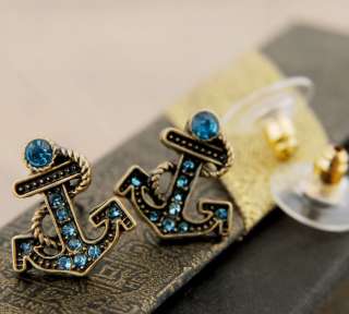 Punk Navy Style Vintage Women Anchor Arrows Crystal Earrings 4006 
