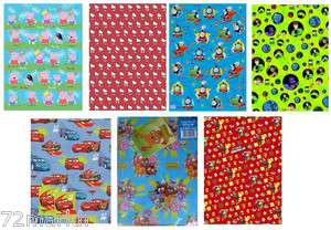 CHILDRENS CHARACTER GIFT WRAPPING PAPER 2 SHEETS+ 2 TAGS 50x69.5cm 