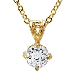 18k Yellow Gold Plated White Round CZ Cubic Zirconia Solitaire Pendant 