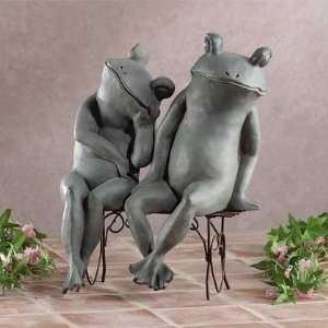   And Cute Frogs In Love Sitting On Bench 