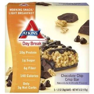 Atkins Day Break Bars, Chocolate Chip Crisp, 5 Count, 1.2 Ounce Bars 
