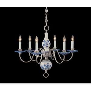   Blue Delft Chandelier 6Lt Roman Bronze Multi Delft