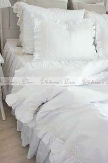New Elegant White Cotton Dovet Cover/Bed Skirt 4pc Set  