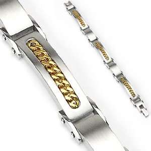 316L Stainless Steel Cuban Link Inlayed Bracelet   Length 8.86 (225mm 