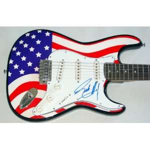 Eddie Money Autographed Signed USA Flag Guitar PSA/DNA COA