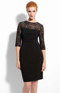 Adrianna Papell Lace Shutter Pleat Dress  