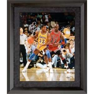 Magic Johnson and Michael Jordan 32 23 Autographed / Signed Framed 