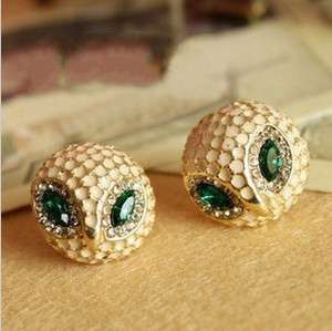 2310 Korean Fashion owl with crystal and emerald Earrings  