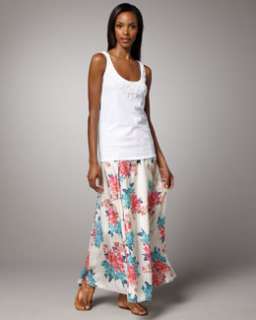 Johnny Was Collection Printed Silk Maxi Skirt
